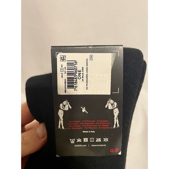 GUESS X PLEASURES BLACK SOCKS 1 PAIR ONE SIZE NEW RARE MEN'S - Picture 3 of 3